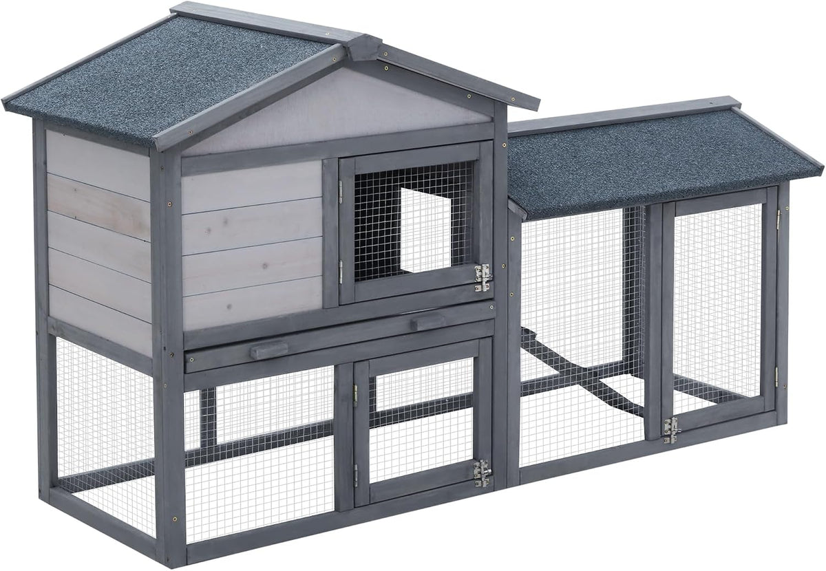 PawHut Cage, 2 Niveaux, 147L, 54l, 3 portes, fonction gril