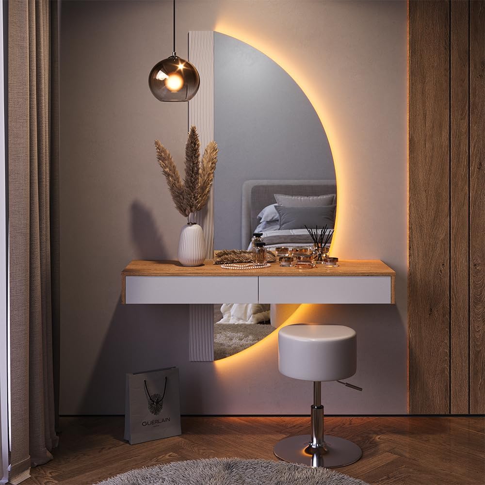 Coiffeuse, Blanc 120 cm, verre, éclairage LED, Vicco, 120 × 161, 1 × 40 cm, 161, 1 cm, 16 mm, 33, 5 cm, 38, 5 cm, 3 mm, 67cm, 2 tiroirs