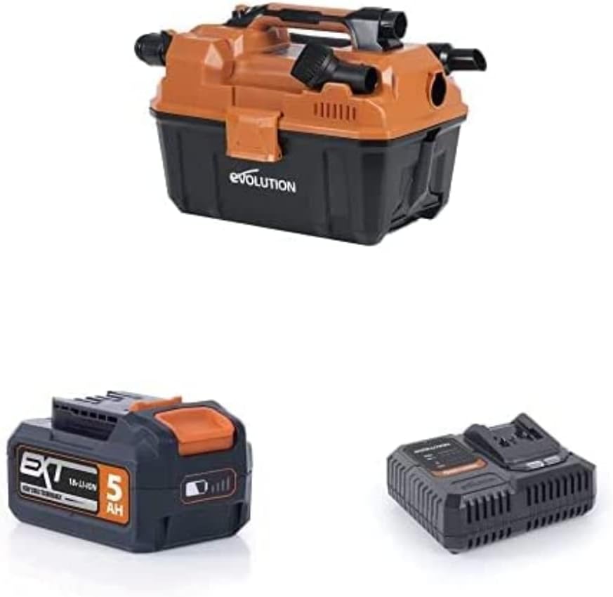 R11VAC-LI Aspirateur Sec/Humide sans Fil avec Batterie 5 Ah + Chargeur, 18 V, Aspirateur eau et poussière, Evolution Power Tools