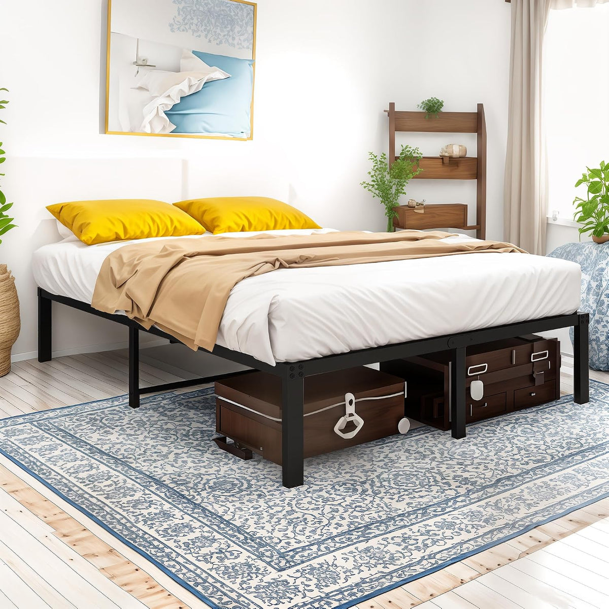 Cadre de lit HOMERECOMMEND, 140 × 200 cm, avec sommier à lattes en métal, 200 × 140 × 36 cm, 31 cm, montage facile