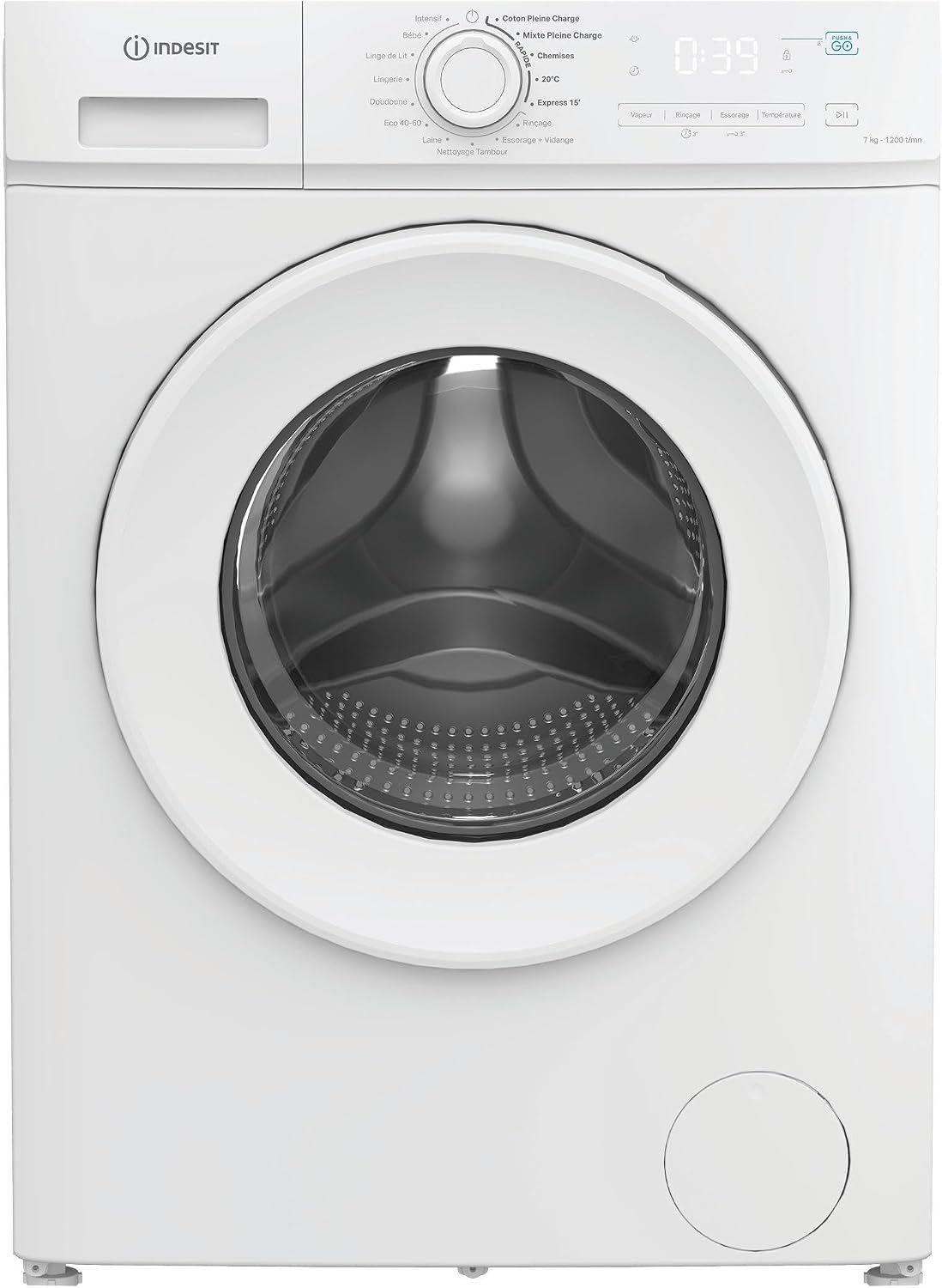 Lave-linge Indesit, 60 × 84.5 × 47.4 cm, 1200 tr/min, 15 programmes, 14 programmes