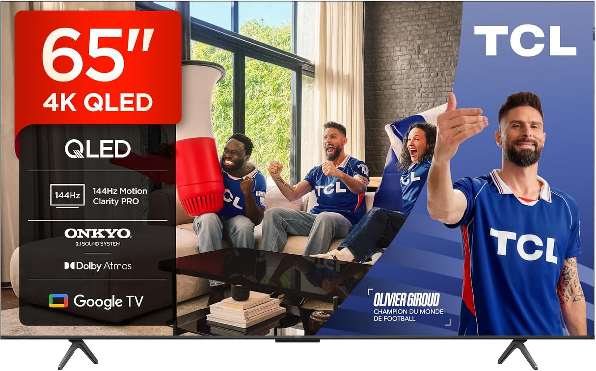 Téléviseur TCL 65T8C, 144Hz, HDR10, 65T8C 65' QLED 4K HDR Ultra HD TV, 144Hz Motion Clarity Pro, Onkyo 2.1 Sound, Google TV, Dolby Vision