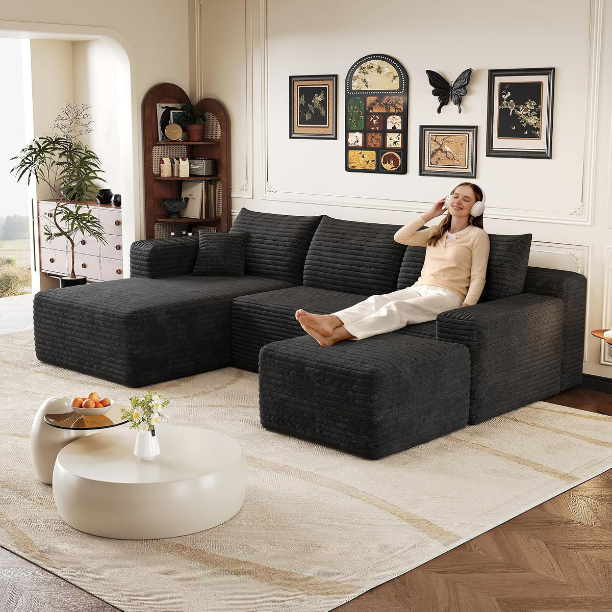 Canapé, 241 cm, sans Montage, Yihomfy, L-Noir, Assise Profonde