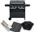 Barbecue, 4 brûleurs en acier inoxydable, réglable, 72 × 46 cm, CAMPINGAZ, 110 × 57 × 113 cm, 4 L, 12 kW, couvercle avec thermomètre, housse