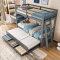 Lit, 90 × 200 cm, sans Matelas, Demivor, 3 Tiroirs, Gris, Escalier