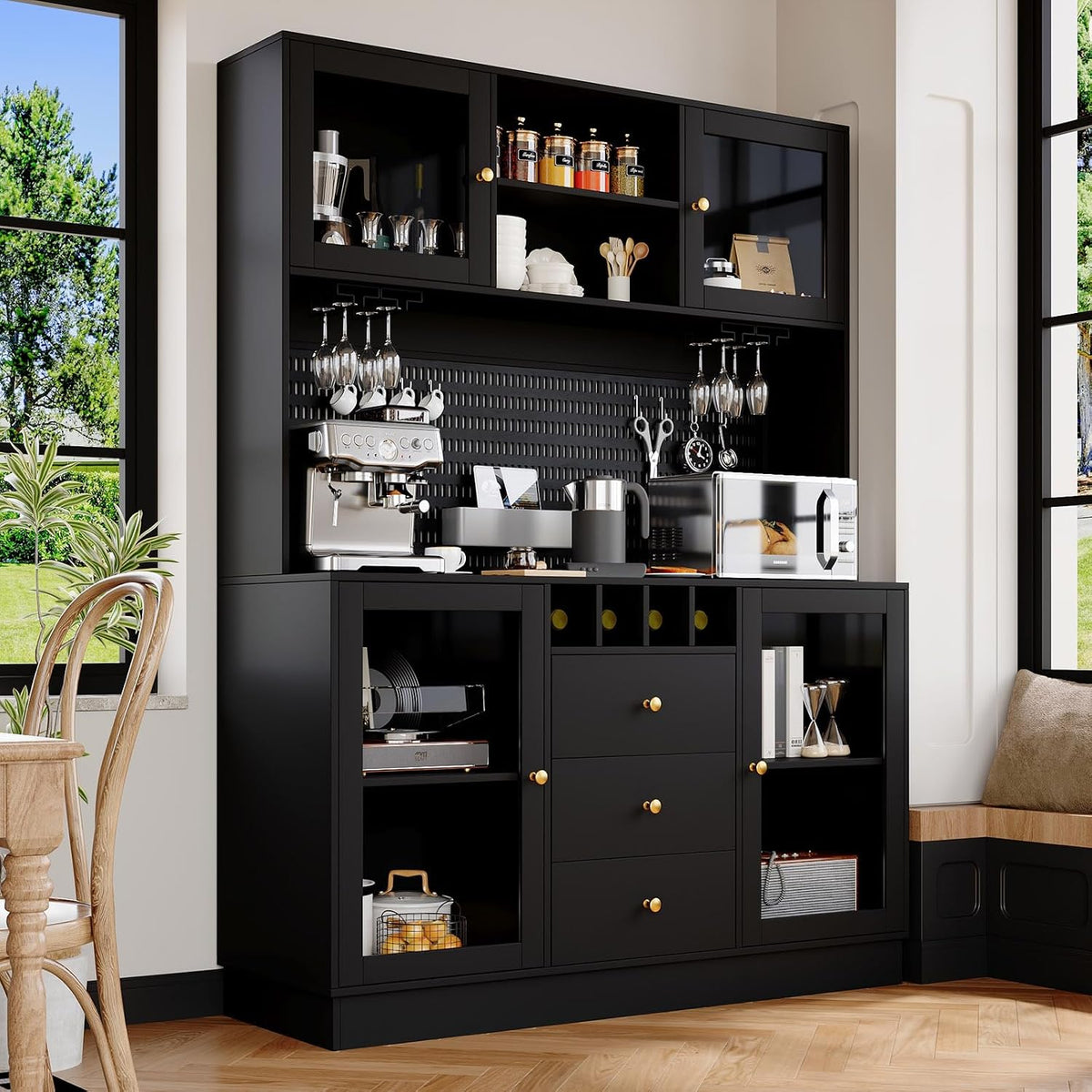Buffet DHHU, éclairage LED, Armoire de Salon Moderne, réglable, Meuble de Rangemen avec éclairage LED, portable