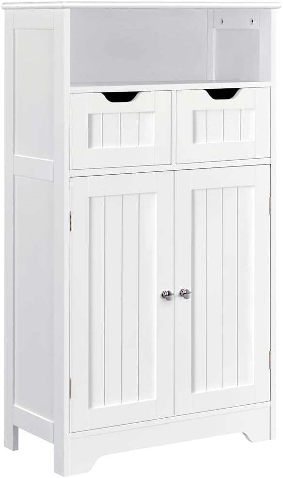 Meuble sur pied Yaheetech, 60 × 30 × 105 cm, Armoire Salle de Bain Meuble Rangement Salle de Bain avec 2 Tiroirs, 22 cm, 28, 4 cm
