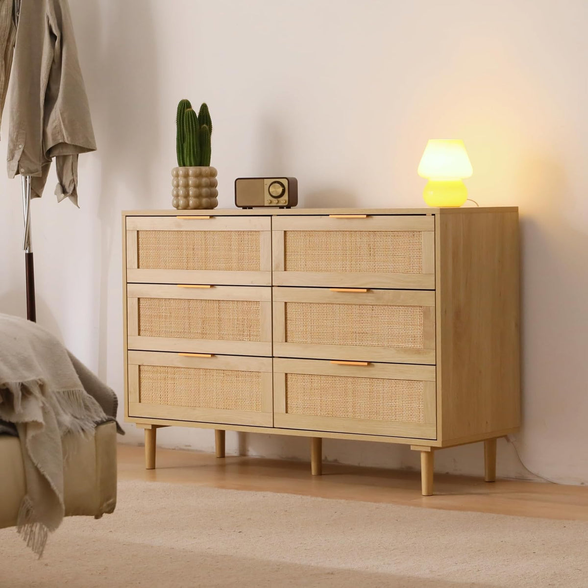 Commode GRAVFORCE 110x38x77, 110 × 38 × 77 cm, Moderne avec poignées dorées et Pieds en Bois pour Chambre, 6 tiroirs, 1Tiroir, Salon