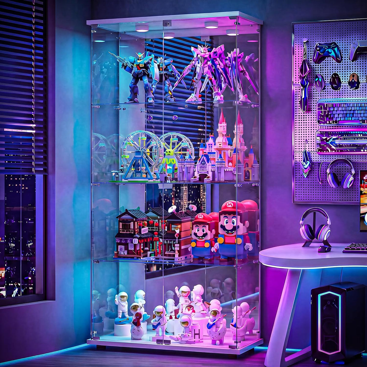 Armoire, pour Le Bar, 164 × 80.5 × 36.5 cm, éclairage LED, Vitrine en Verre avec LED, BPKADHY, 5 mm, 164 × 80.5 × 36.5cm, 2 Portes, Blanc