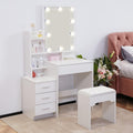 Coiffeuse, 64 cm, éclairage LED, LEMROE, 46 cm, 43 cm, 15 mm, 87L, 7 étagères, réglable, Blanc