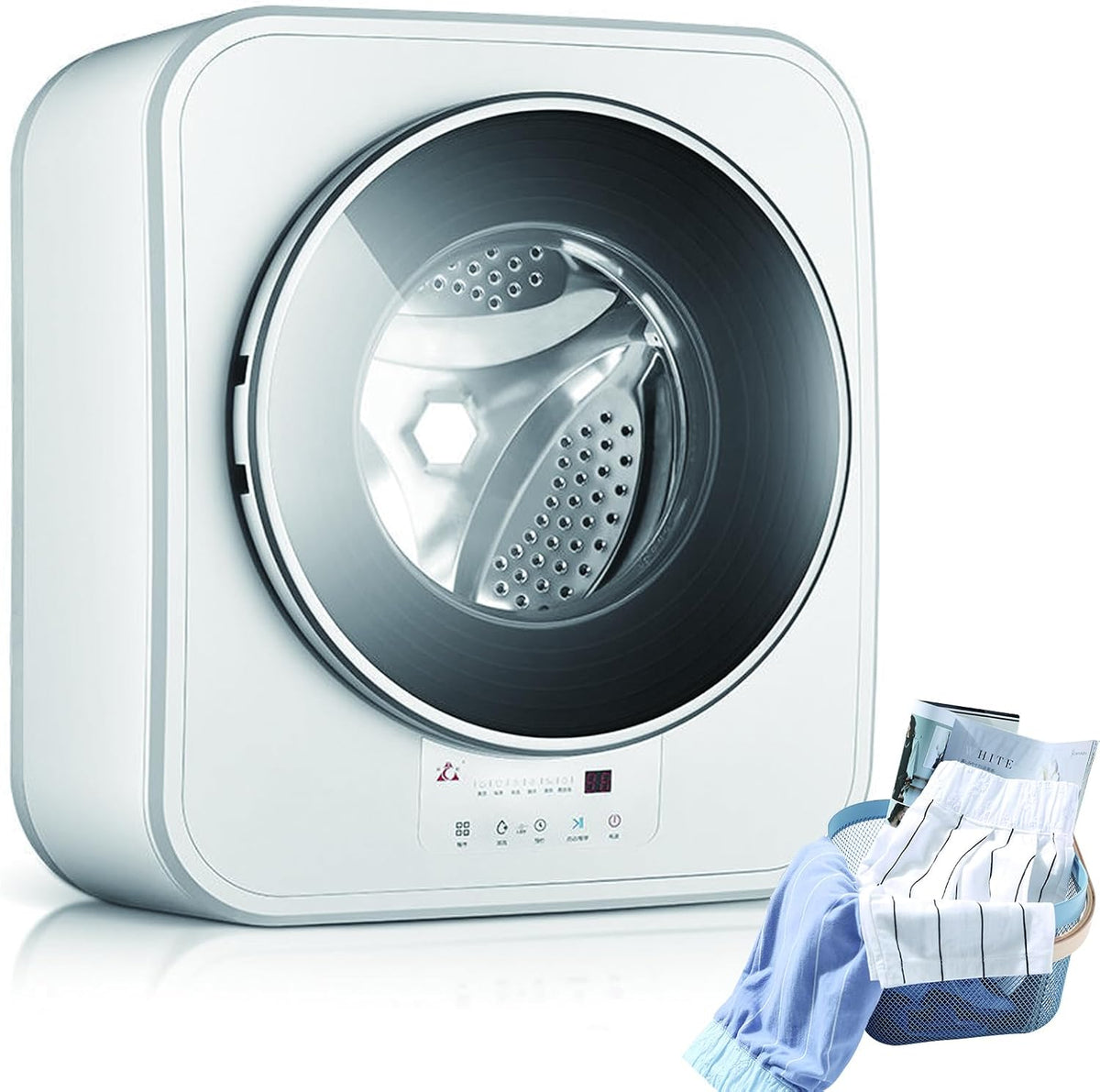 Mini lave-linge, 800 W, Machine à Laver Compacte 3KG Avec Séchage à Air Chaud, Pour Appartement, 24 L, 800W, 140 °C, 95 °C, éclairage LED