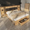 Cadre de lit, 212 × 277 × 95cm, verre, Sapgaks, 2 Tables de Chevet, Naturel 180, tiroirs, lit Coffre
