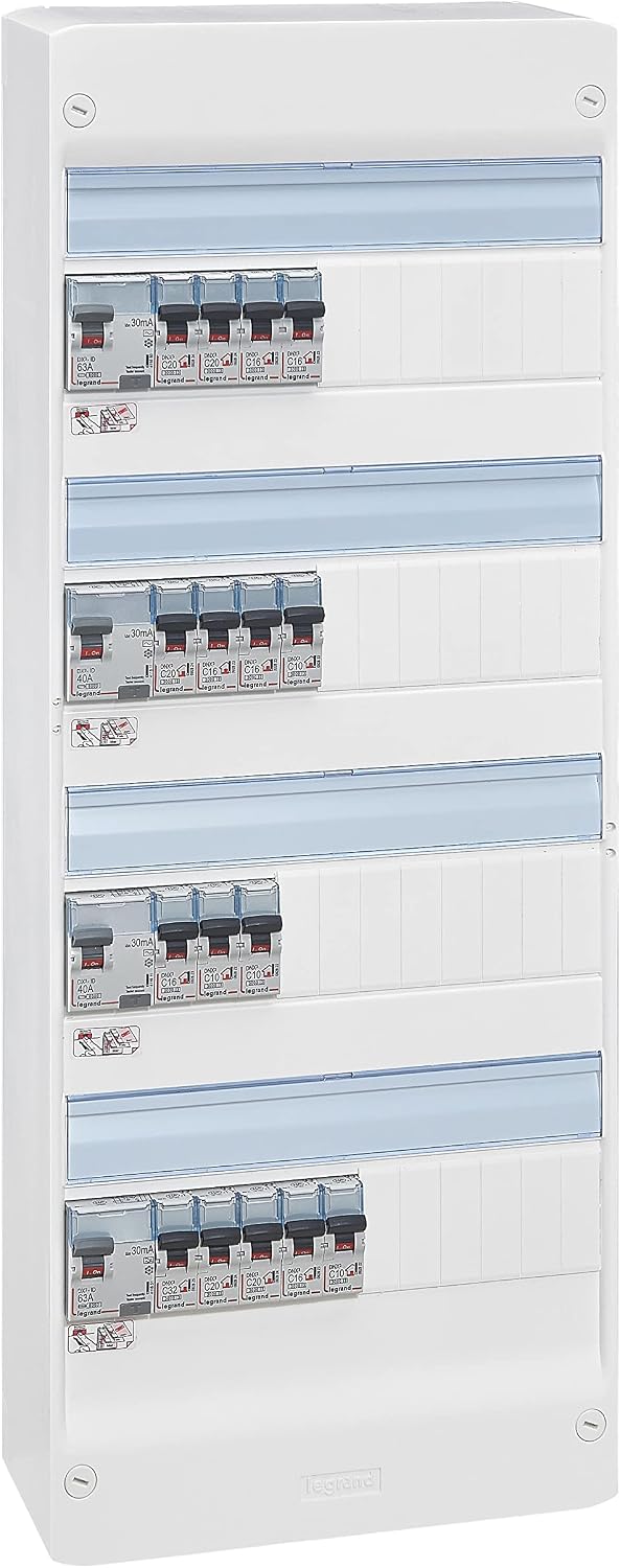 Legrand Tableaux à disjoncteur, Tableau Électrique Pré-équipé 4 Rangées Drivia, Pour Logement T6, Blanc, Fabriqué En France