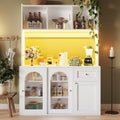Buffet, Meuble de Rangement avec étagères réglables et Porte coulissante en verre, 120 × 35 × 167cm, éclairage LED, Salon et Salles à Manger, PUGSDRLY
