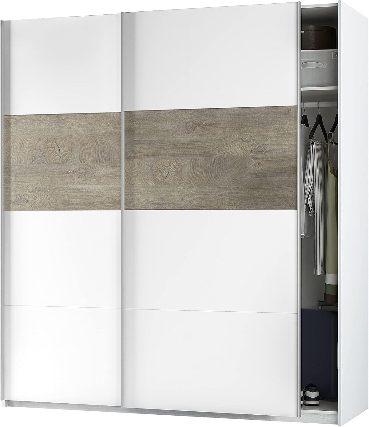 Armoire, 15 mm, Dmora, 0, 6 mm, 3 mm, 2 portes, 3 étagères, Garde-robe 2 portes Elgin, Blanc et Chêne, portable