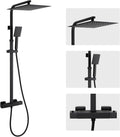 Système baignoire et douche, réglable, 124 cm, Auralum, 30 × 30cm, 38°C, 15cm, Colonne de Douche Noire Thermostatique avec Mitigeur en Laiton