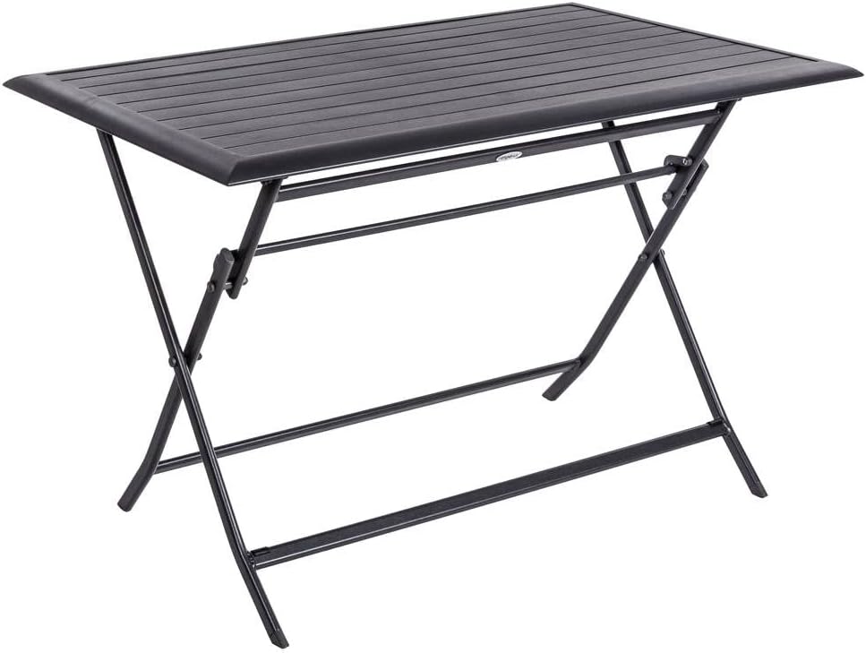 Table à manger, 71 cm, Aluminium Traité Epoxy Antirouille, Table de Jardin Pliante Rectangulaire Azua Gris Graphite, HESPERIDE, 4 Places