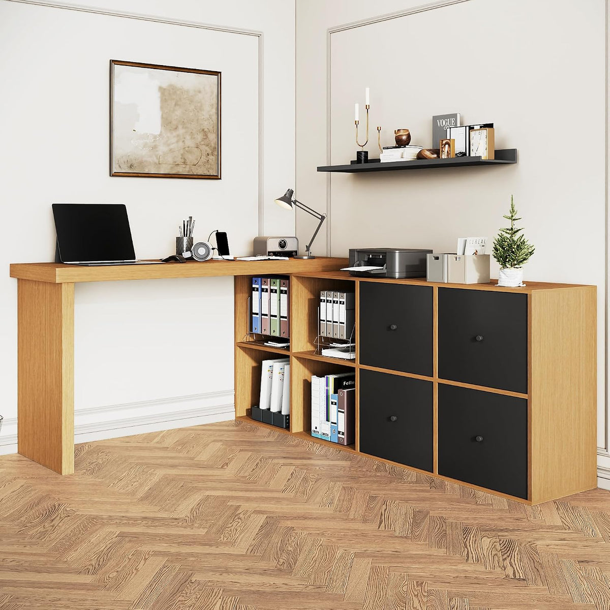 Yihomfy Bureau, 4 cm, 4 Tiroirs, Noir