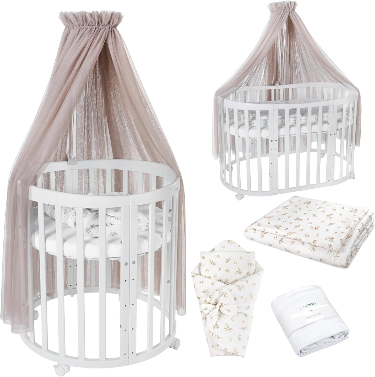 Lit, réglable, 78 × 50 cm, waldin, 81 cm, 87 cm, 6 cm, 5 niveaux, 7en1, Blanc, Matelas, roulettes, Étagère