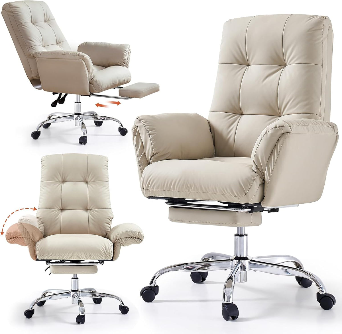 Chaise EMIAH, réglable, Cuir PU, Beige