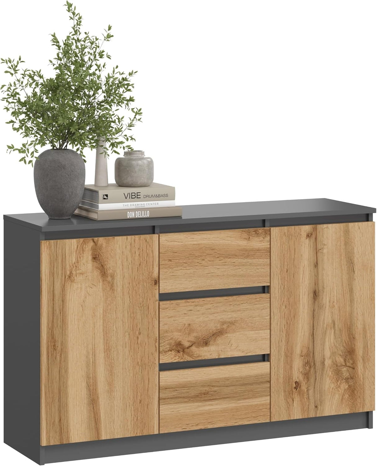 Commode KUBUTKU, 120 × 97 × 40 cm, Buffet multifonction pour chambre à coucher, 16 mm, 120 cm, 97 cm, 2 portes, 3 tiroirs, 2 portes et 3 tiroirs