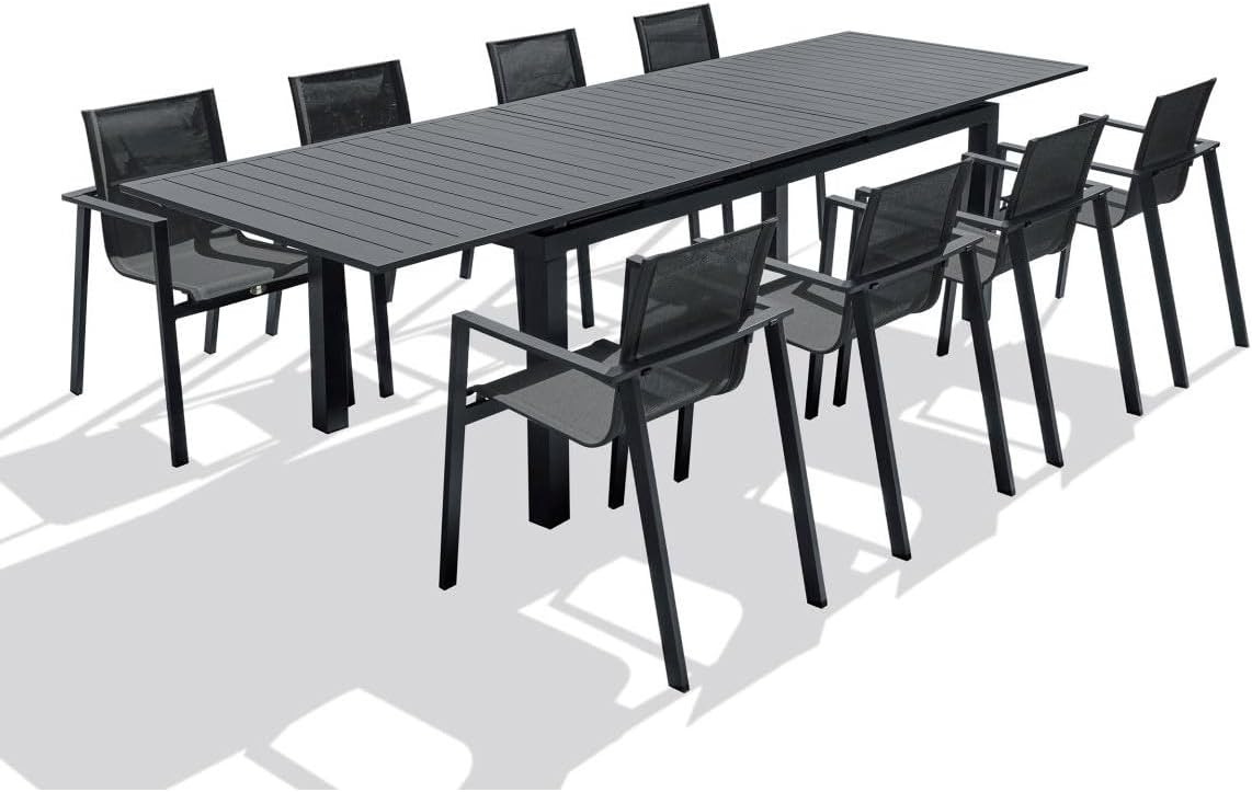 Paris Prix Salon de jardin, Ensemble Table de Jardin Extensible & 8 Fauteuils Miami 240-300cm Gris Anthracite, 77 cm, 1, 8 cm, 84 cm