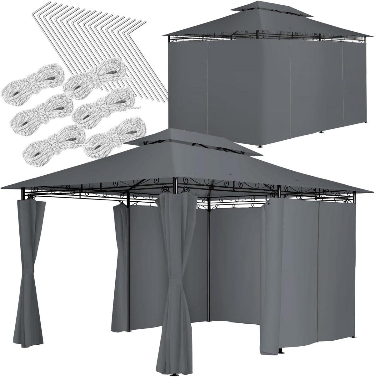 Tonnelle tectake 4x3m, 4 × 3m, réglable, Protection UVP 50+, Imperméable, Montage Facile