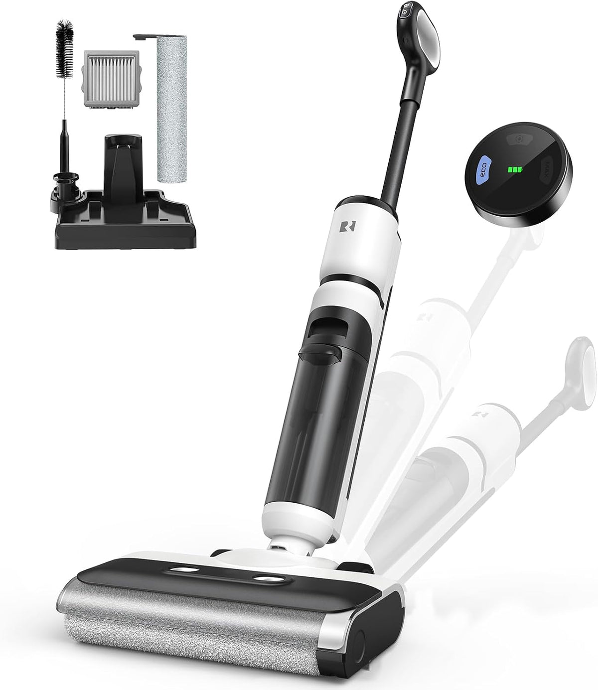 Aspirateur Vozascly 2-en-1, Sans Fil 2-en-1, 750 ml, 650 ml, 23 000 Pa d'Aspiration, 75 min d'Autonomie, AI SmoothDrive avec Entraînement Assisté