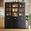 Buffet, Meuble de Cuisine avec Tiroirs, 140 × 175 cm, Yihomfy, Noir, pose libre, Armoire de Cuisine Haute, Vaisselier Moderne Minimaliste
