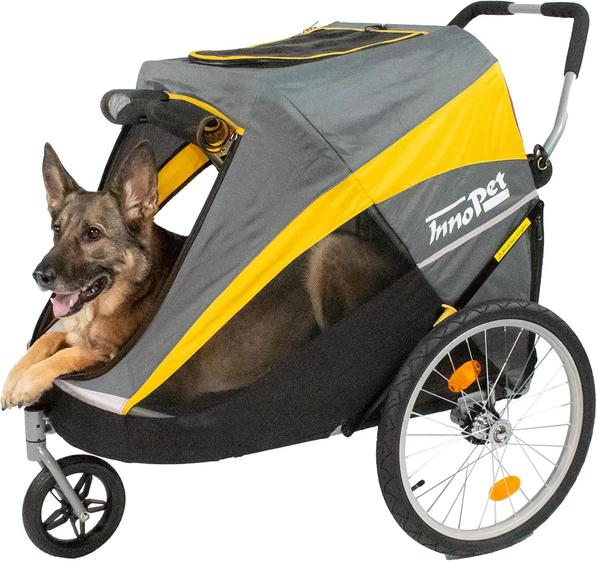 Innopet Poussette, Hercules 2.0 Remorque pour chien de grande taille Jaune/Gris, 50 kg, pliable, 85 × 61 × 61 cm, 98 × 80 × 105 cm