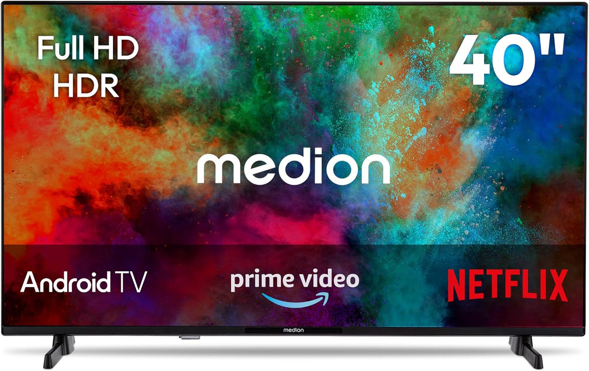 Téléviseur MEDION, télécommande, 40 Pouces, 100, 3 cm, TV 40 Pouces Full HD, MD 840100, Bluetooth, Wi-Fi, Android TV, HDR, Prime Video, PVR