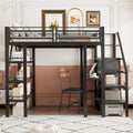 Lit, 140 × 200 cm, Hochbett Eisenbett avec Bureau, ModernLuxe, 3 Niveaux, 3 Niveaux de Rangement, Noir, sans Matelas