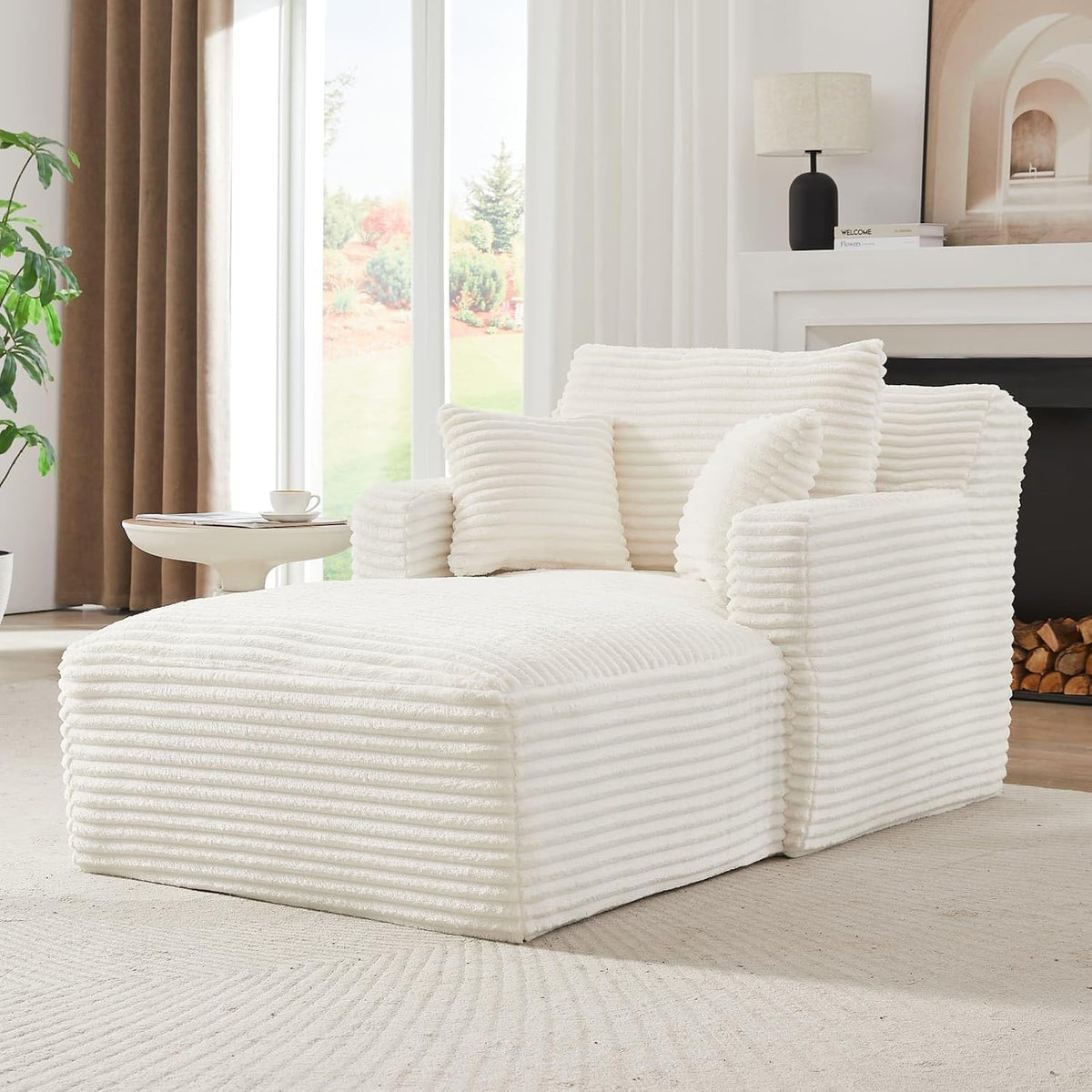 Canapé, pour Salon, sans Montage, EURHCIO, Fauteuil Relax en Velours Côtelé, Bureau et Chambre, Crème-M
