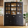 Buffet PUGSDRLY 140x38 5x175cm-Noir, 140 × 38.5 × 175cm, Salon et Salles à Manger, 5 Portes, 3 Tiroirs, 5 Portes et 3 Tiroirs, Vitrine