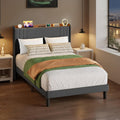 Cadre de lit, 120 × 200 cm, 2 Prises CA et 2 Ports USB, pour Chambre et Chambre d'invité, Blishom, éclairage LED, Gris foncé