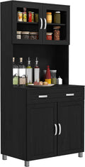 Buffet, Armoire de Cuisine, 80 × 48 × 170cm, réglable, verre, HOMCOM, 80l, 2 portes, Noir, Tiroir