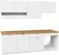 Cuisine, avec Plan de Travail 200 cm, Vente-unique, 2 portes, 1 étagère, 1 porte, 1 tiroir, Blanc et Naturel, CARMEO