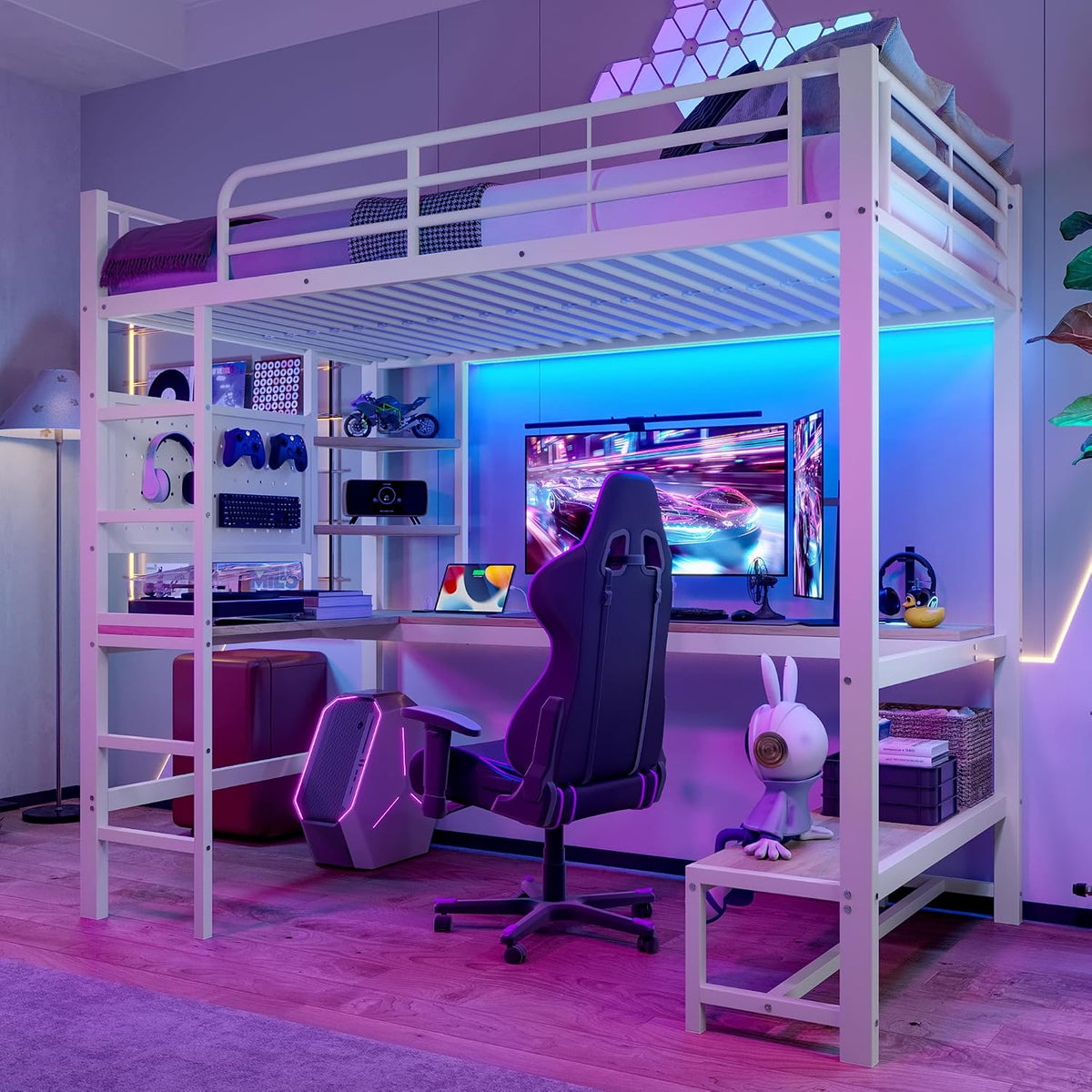 Lit, éclairage LED, 90 × 200 cm, Zepneiy, 140 × 200 cm, Blanc, portable