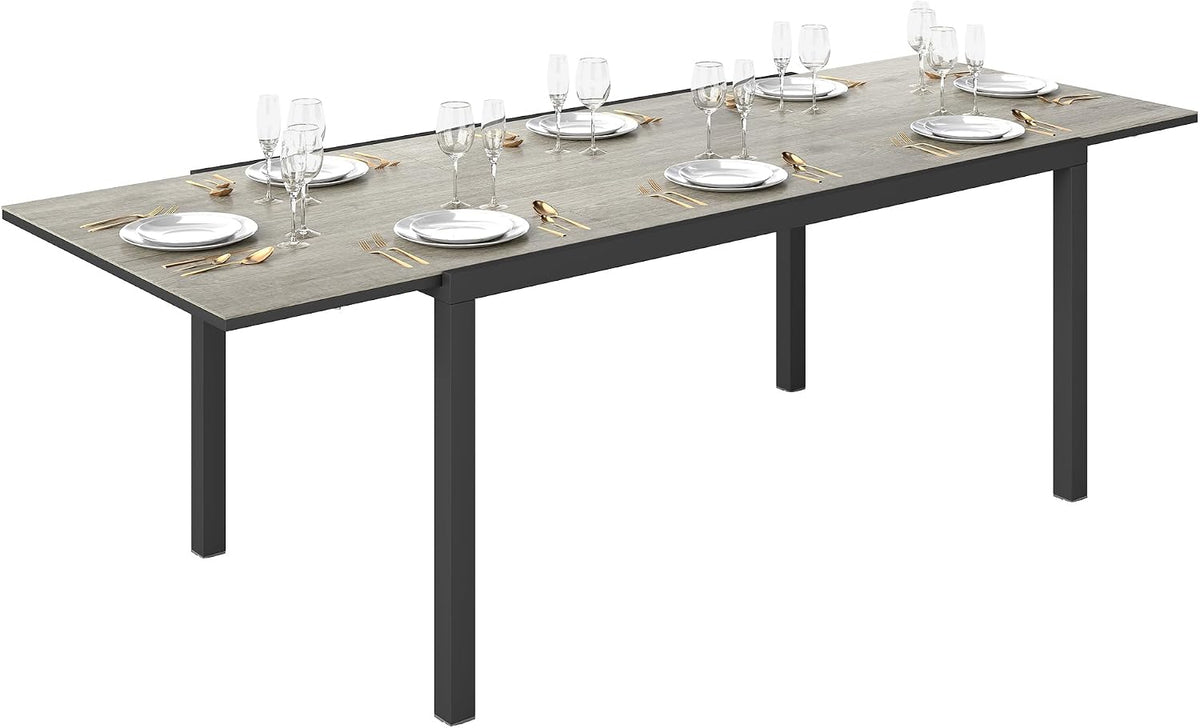 Table à manger, 240 cm, réglable, Table de Jardin Extensible 160/240 cm 6-8 Personnes, Outsunny, 240L, 90l, Gris
