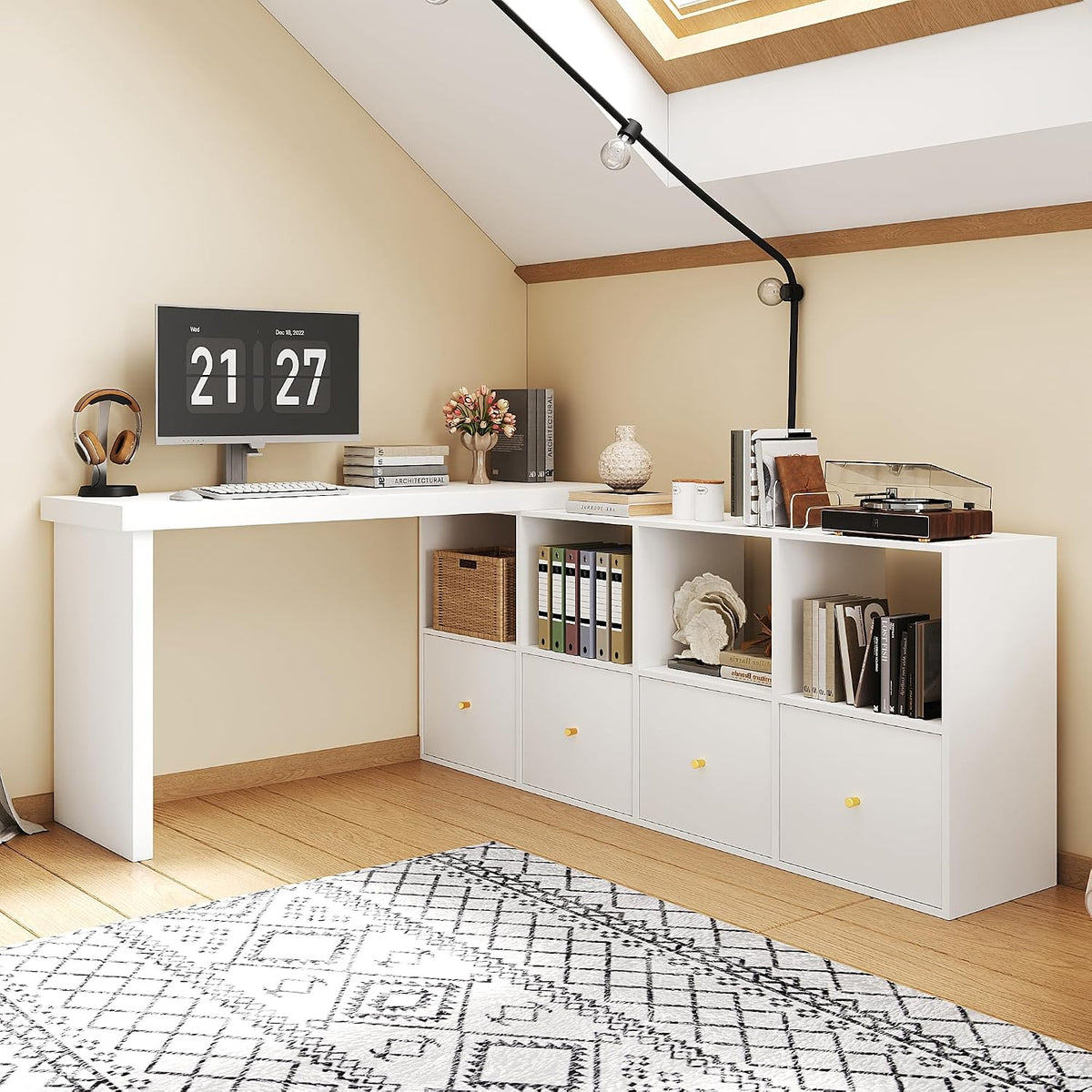 Bureau, 4 cm, Yihomfy, Blanc-2, 4 Tiroirs