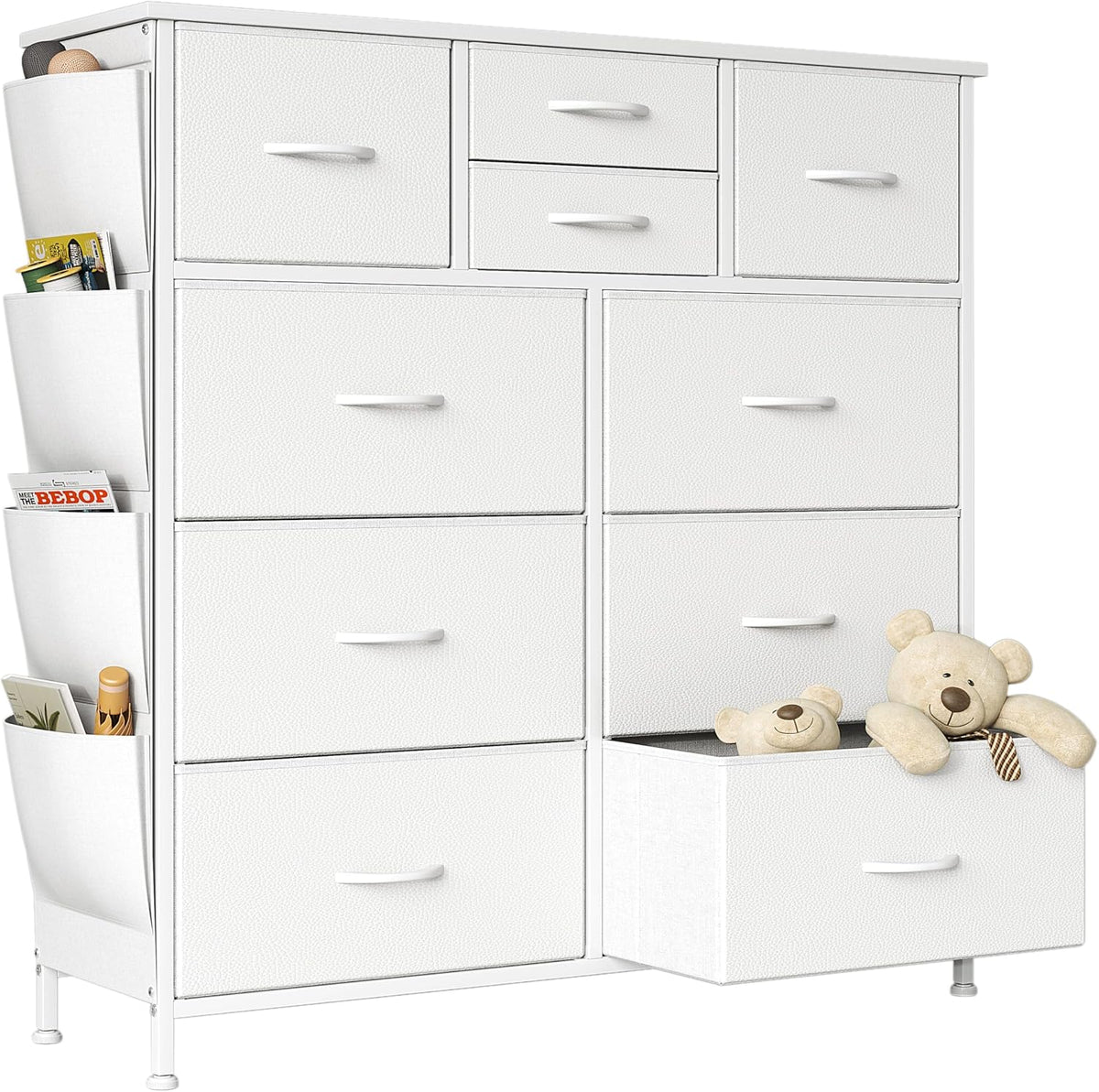 Commode Flrrtenv, réglable, 30 cm, organiseur de rangement en tissu pour chambre d'enfant, 100 cm, 98, 2 cm, 15 mm, 10 tiroirs, blanc, salon