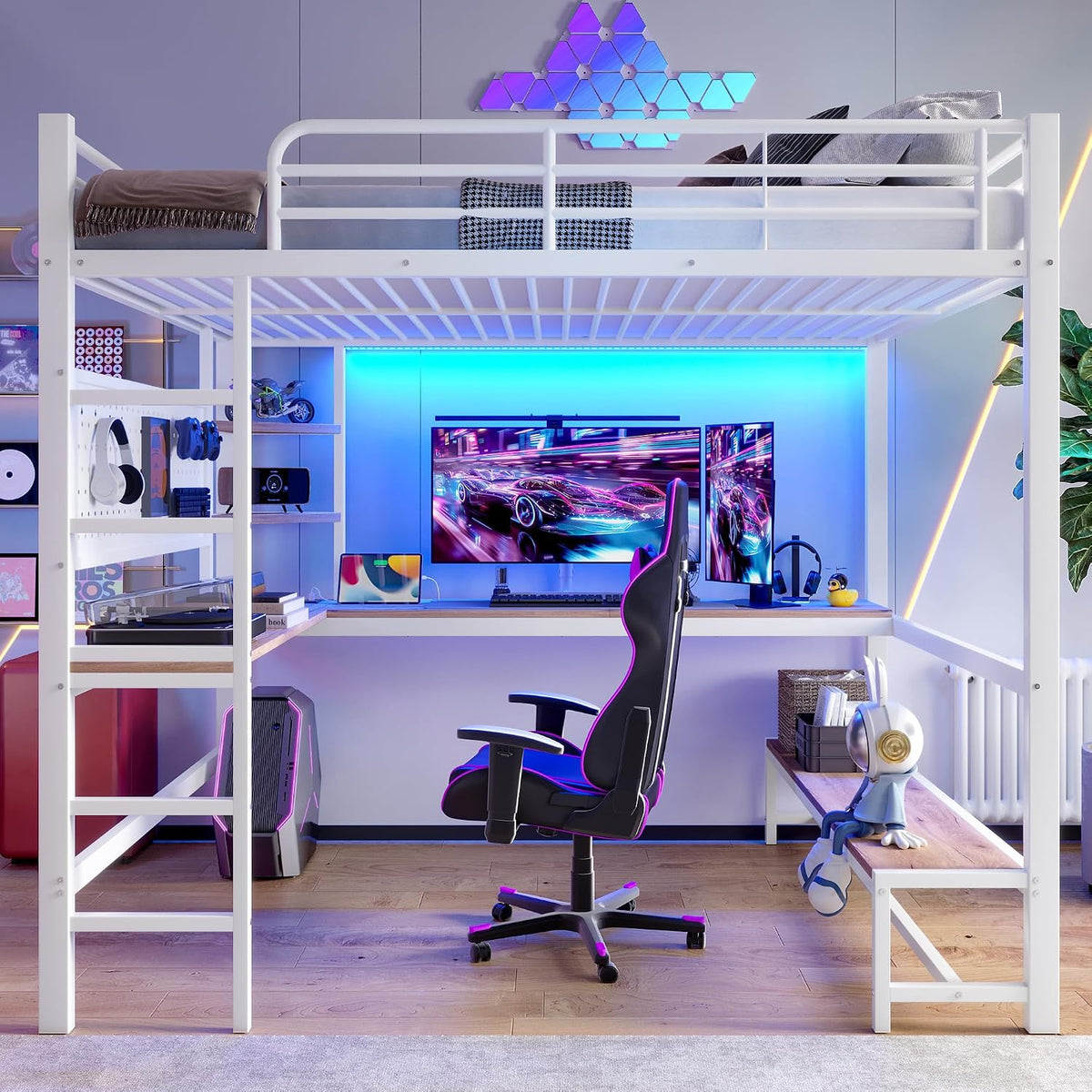 Lit, 90 × 200 cm, éclairage LED, Zepneiy, 140 × 200 cm, Blanc, portable