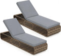 Bain de soleil, 2pcs Chaise Longue Jardin Exterieur Rotin PE avec Coussin, 7 niveaux, COSTWAY, 185 × 65 × 86cm, 180kg, Charge 180kg, réglable, Gris
