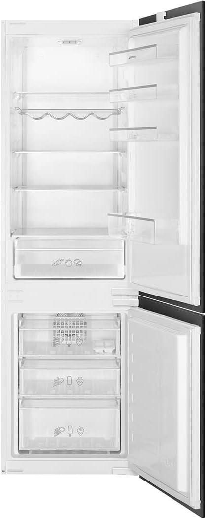 Réfrigérateur Smeg C3170NE, verre, éclairage LED, 178 cm, 262 l, 262l, réglable, encastrable, moteur Inverter, porte réversible