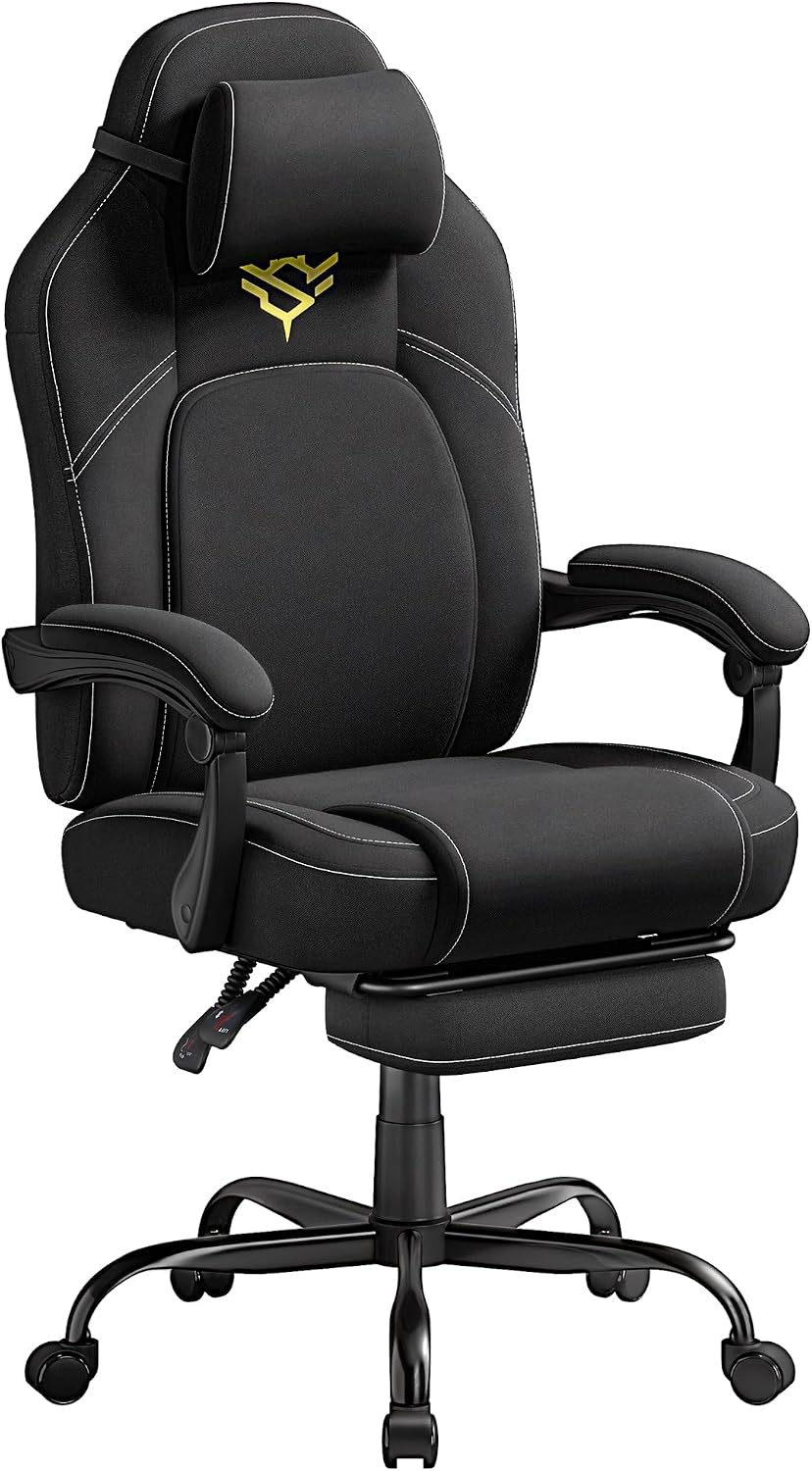 Chaise, réglable, 57 cm, Noir d'encre OBG072BH03, Hauteur Réglable, Fauteuil Gaming, Coton-Lin, SONGMICS HOME