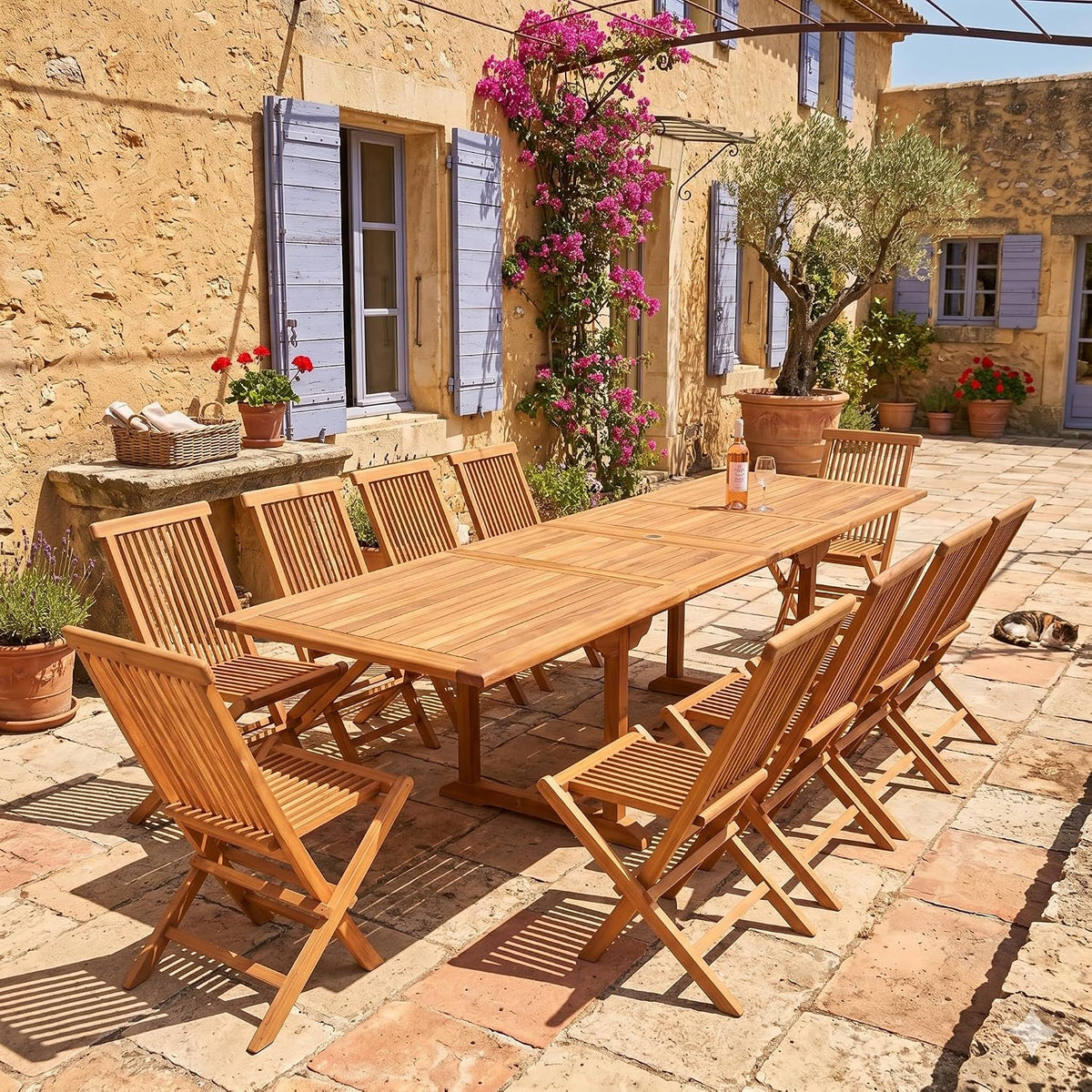 CONCEPT USINE Salon de jardin, pliable, 300 cm, 9 cm, 3 cm, Table Rectangle + 10 chaises