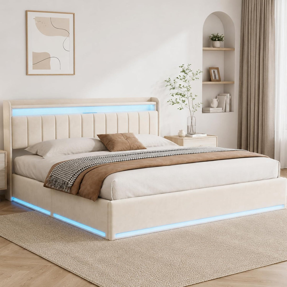 Lit, télécommande, DULRLLY, éclairage LED, portable, Velours