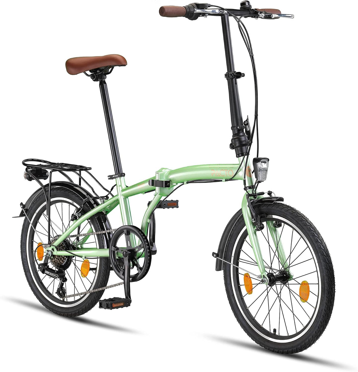PACTO Vélo, 16 kg, pliable, freins en V et jantes en aluminium à double paroi, 6 vitesses, 64 × 76 × 35 cm, Shimano 6 vitesses