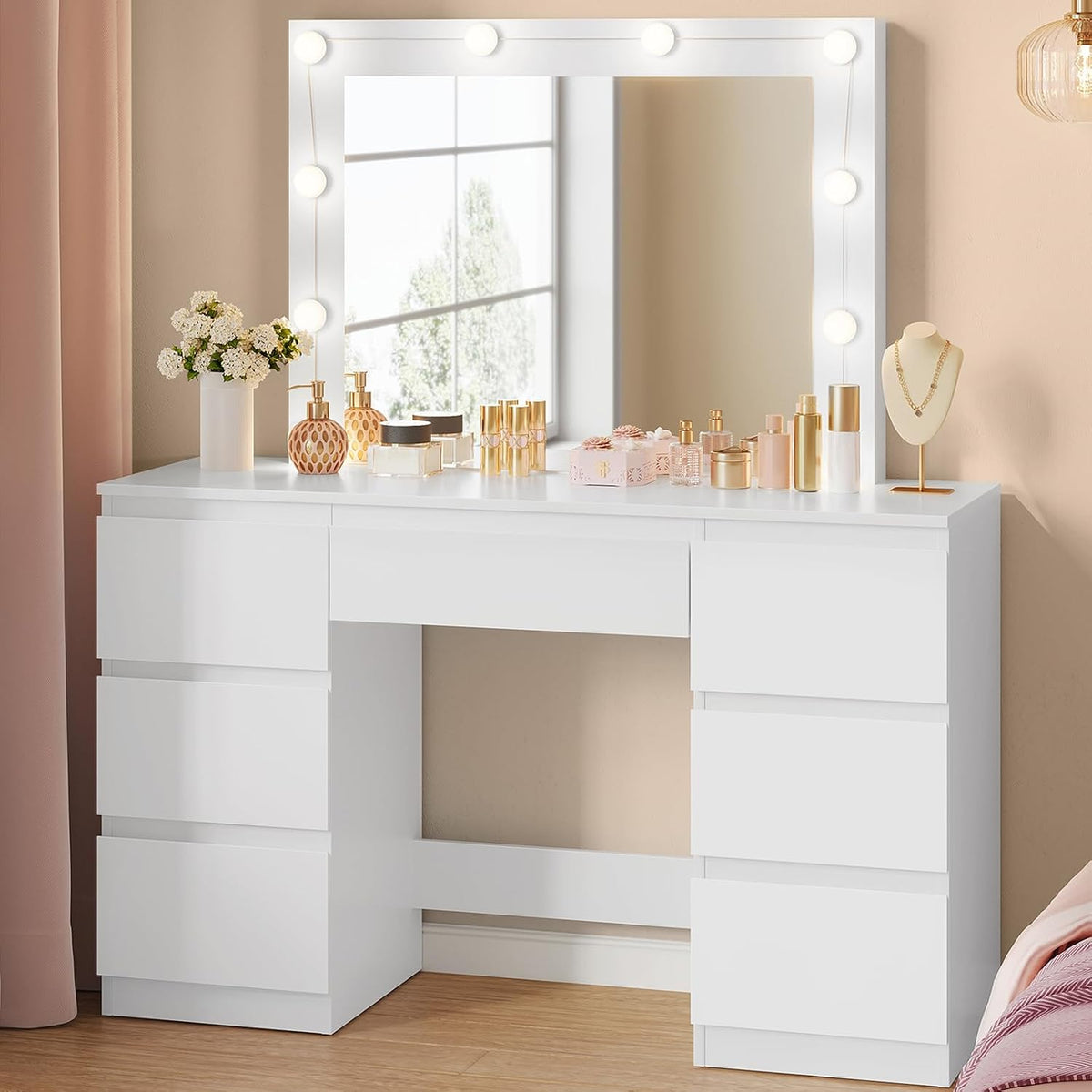 Coiffeuse, 3 Modes, éclairage LED, WOLTU, 7 Tiroirs, 107 × 40cm, 15mm, 6 tiroirs, réglable