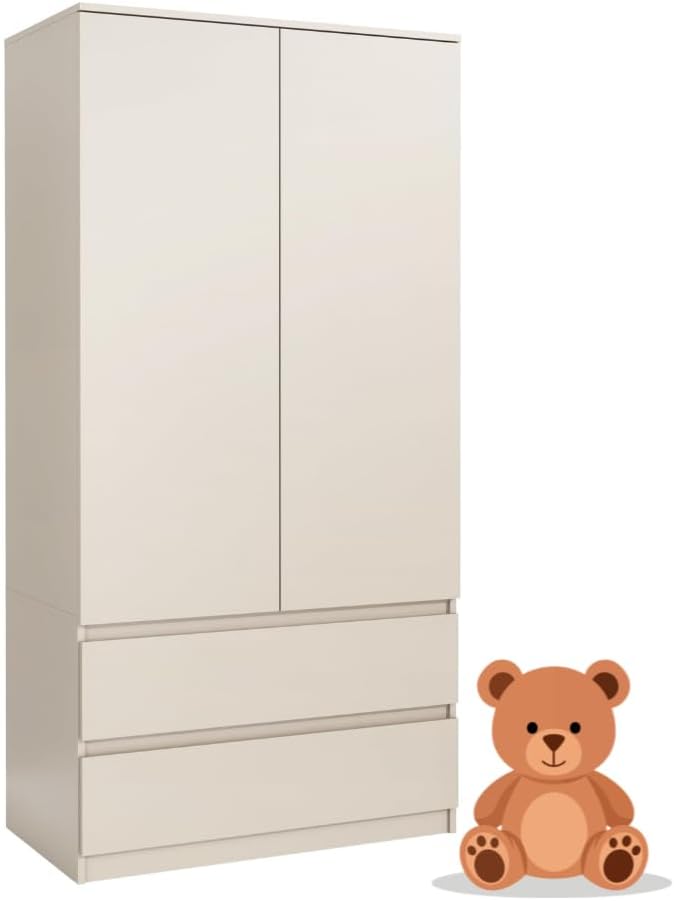 Armoire, Rangement Chambre Enfant, 180 × 90 × 50 cm, meble masztalerz, 90 cm, 2 Tiroirs, 2 portes, Penderie Vetement Dressing, Cachemire